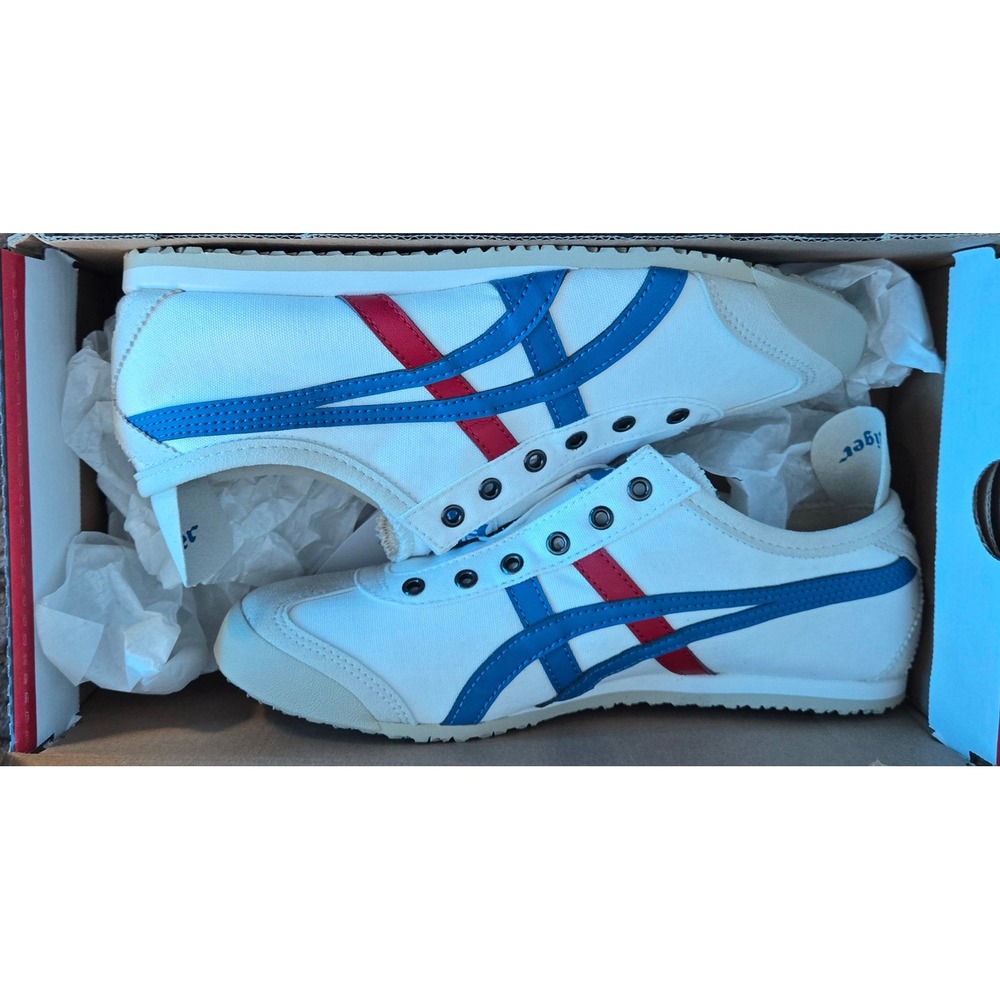 Onitsuka Tiger Mexico 66 Slip-On White Tricolor Blue Red 1183A360-121 Womens 7